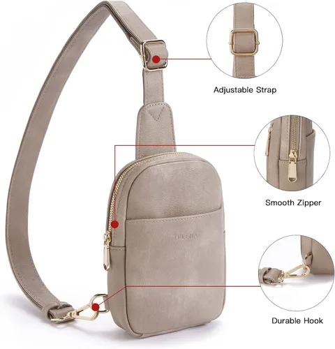 Miniatura 39 de Telena Riñonera pequeña para mujer, de cuero, cangureras, bolsa de pecho para mujer