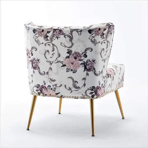 Miniatura 5 de Container Furniture Direct Thia Silla decorativa sin brazos para sala de estar, elegante asiento con ribete de cabeza de clavo, patas de metal 02