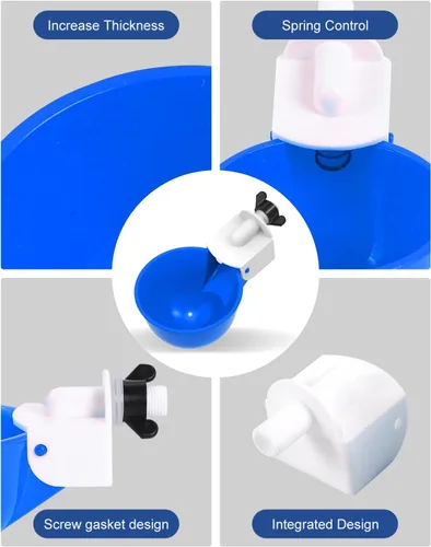 Miniatura 7 de Vasos para beber pollo (paquete de 8) con broca de 3/8 pulgadas, color azul Automatic Poultry Drinker Feeder Kit for Chickens, Ducks, Turkeys
