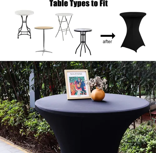 Miniatura 4 de SUNTQ Cubierta para Mesa de Cóctel 32x43, Mantel de Mesa de Cóctel Ajustado de Spandex Negro, Mantel de Mesa Alta Redonda Elástico para Fiestas