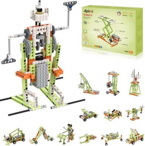 Miniatura 10 de Apitor Kits Robot E STEM - Incluye organizador de almacenamiento grande, juguetes de construcción eléctricos 14 en 1 con materiales de aprendizaje