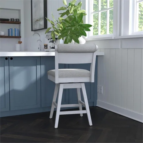 Miniatura 5 de Hillsdale Clarion Taburete giratorio tapizado de madera y altura de mostrador, color blanco mar