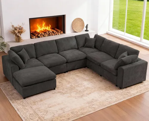 Miniatura 9 de Sofá modular de gran tamaño, sofá esquinero grande de 7 plazas, moderno sofá modular en forma de U con sofás otomanos de nube para sala de estar