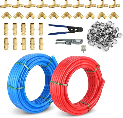 Miniatura 7 de Tubo PEX-B Niikappu azul y rojo de 1/2 pulgada, tubo Pex B de 2 x 75 pies (150 pies) con un cortador de tuberías en bolsa de lona resistente, 15