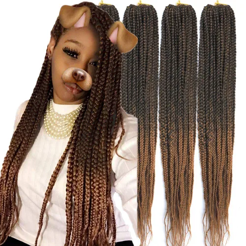 Miniatura 46 de 6 paquetes/lote (14/18/24/30) pulgadas, 0.4 in, 20 hebras por paquete, 3 extensiones de cabello trenzado de ganchillo finas, diámetro 3X
