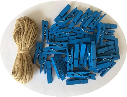 Miniatura 12 de 50 piezas de pequeñas pinzas de madera para fotos con cordel de yute, mini pinzas para ropa para manualidades, decoración, secado de ropa, 50 piezas