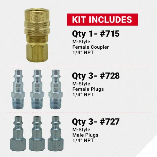 Miniatura 3 de Milton S212 S-212 14" NPT M Style Coupler and Plug Kit - 7 piezas