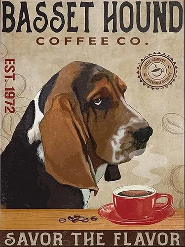 YEEIFFD Kit de pintura de diamante 5D para perro, Basset Hound, saborea el sabor, café, arte de diamantes para principiantes, niños, para decoración