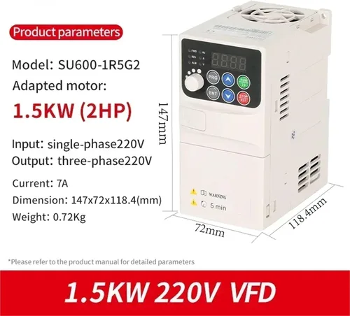Miniatura 2 de 220V 0.75KW/1.5KW/2.2KW 1HP/2HP/3HP Mini VFD Variable Frequency Drive Converter for Motor Speed Control Inverter(1.5KW-220V-G2-1)