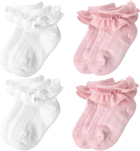 AQOKKA Flower Baby Girls Socks with Non-Slip Grips Cute Cotton Princess Low Newborn Baby Socks for Girls Toddler 0-12 Months