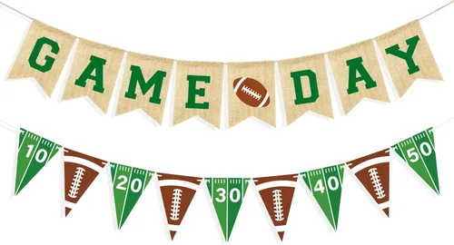 VILIFEVER Cartel de arpillera para el día del juego, guirnalda temática de fútbol, decoraciones de fiesta de cumpleaños de fútbol, letrero colgante