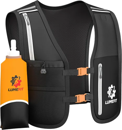 Miniatura 8 de LUMEFIT Chaleco para correr con soporte para teléfono, chaleco de hidratación con botella de agua, chaleco reflectante para hombres y mujeres