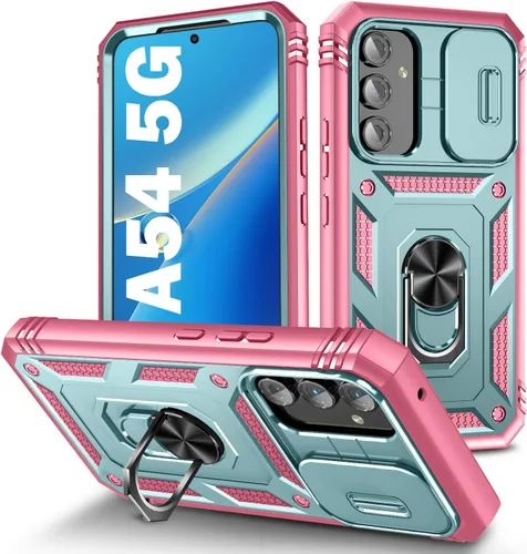 Miniatura 13 de PASNEW Funda para Samsung Galaxy A54, Soporte Metálico y Cubierta Deslizante para Cámara, Militar Multicapa Resistente de Cuerpo Completo a Prueba