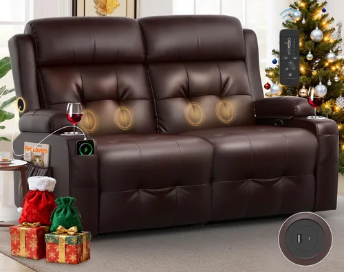 Miniatura 11 de Sofá reclinable de dos plazas, sofá reclinable de masaje de gran capacidad, silla de dos plazas para RV con espacio de almacenamiento, portavasos