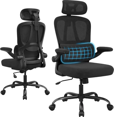 Miniatura 8 de Farini Silla de oficina ergonómica, silla de escritorio con reposacabezas y soporte lumbar, silla giratoria de oficina en casa con reposacabezas