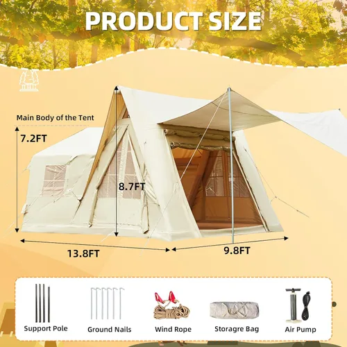 Miniatura 4 de Carpas inflables de 15.7 x 11.8 pies para camping, 8-12 personas 2 habitaciones con tragaluz de TPU, pantalla de película, puerto de aire