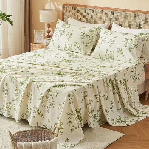 Miniatura 8 de Bedlifes Juego de sábanas de 100 % lino francés tamaño Queen, estampado floral, patrón botánico transpirable, bolsillo profundo de 16 pulgadas, 4