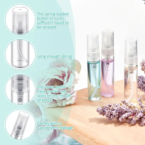 Miniatura 3 de Zhehao - 200 unidades de mini botellas de spray de 5 ml, botellas de vidrio transparente para perfume, atomizador de perfume recargable con Tapa