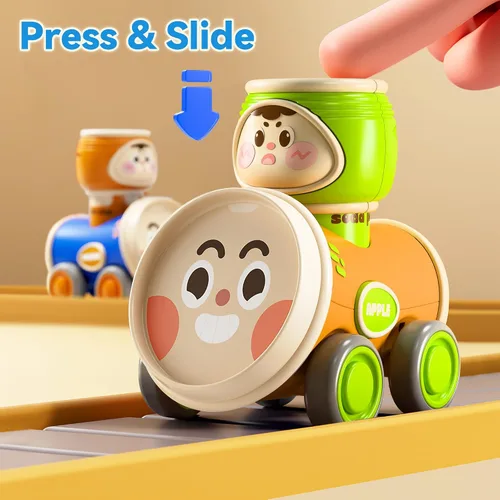 Miniatura 2 de iPlay, iLearn Press to Go - Juego de juguetes de coches para niños pequeños de 1 a 3 años, coches de carreras de fricción Push Go para bebés, juego
