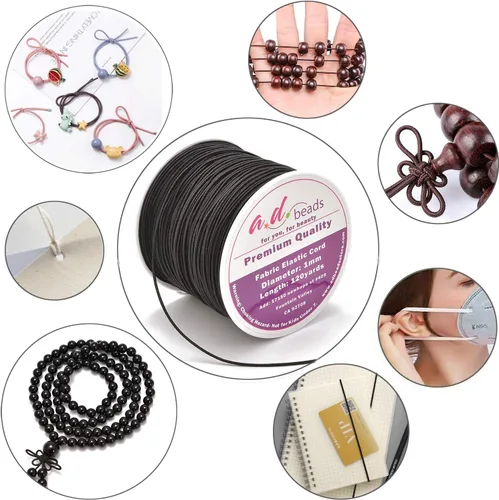 Miniatura 6 de AD Beads Cordón elástico negro de 120 yardas de 0.039 pulgadas para abalorios, pulseras, fabricación de joyas (negro)