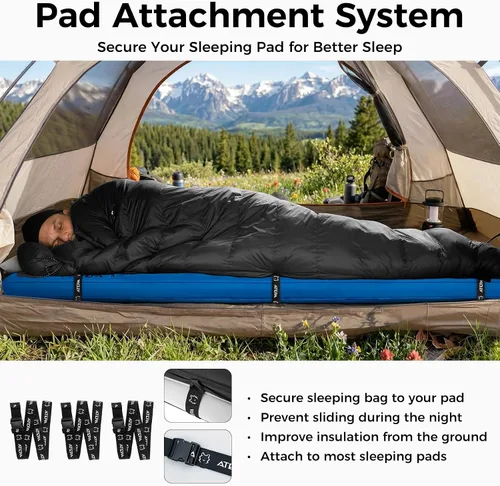 Miniatura 4 de ATEPA 3-in-1 Hybrid Down Sleeping Bag, Lightweight 3 Season Backpacking Sleeping Bag with Pad Attachment System & Compression Sack for Spring Summer