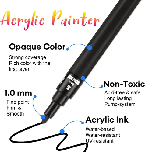Miniatura 3 de Dyvicl Marcadores de pintura acrílica negra, bolígrafos de pintura de punta fina, marcadores acrílicos para pintura de roca, piedra, cerámica