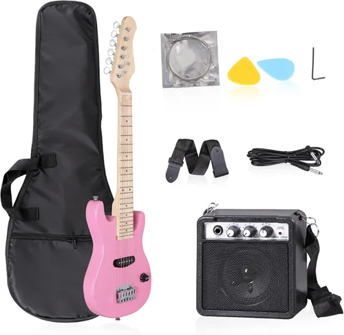 Miniatura 8 de Guitarra eléctrica de 30 pulgadas para niños, kits completos para principiantes con amplificador de 5 W, púas, bolso de concierto, correa, cable