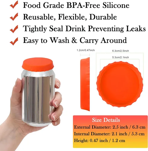 Miniatura 6 de Juego de 6 tapas de latas de soda, tapas de silicona para latas de soda, protector de latas de bebidas coloridas reutilizables, tapa de soda a