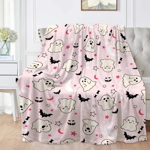 Miniatura 9 de Manta amarilla con diseño de dibujos animados y fantasma, ligera, para mujeres y hombres, suave y acogedora manta de forro polar para sala de estar