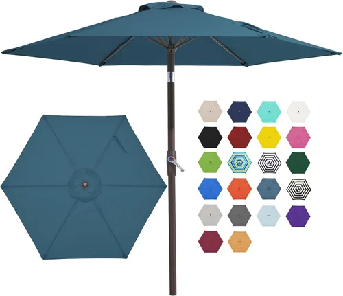 Miniatura 18 de JEAREY Sombrilla de patio de 7.5 pies con 6 varillas resistentes, botón de inclinación/manivela, sombrilla de mesa para jardín, terraza, patio Azul