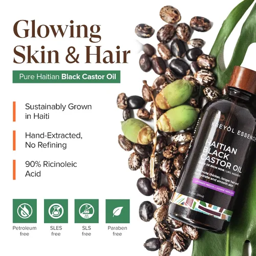 Miniatura 7 de Kreyol Essence - Aceite de ricino negro haitiano para piel y cabello, botella de vidrio, prensado en frío, sin hexano, cabello de aspecto más