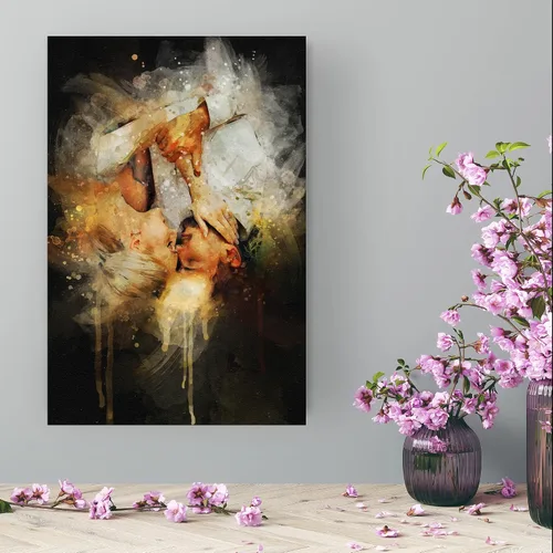 Miniatura 6 de Retrato personalizado de pareja de fotos en acuarela con fondo oscuro sobre lienzo, despedida de soltera y regalo memorable para marido o novio