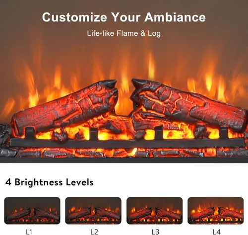 Miniatura 4 de Inserto de chimenea eléctrica de 23 pulgadas, calentador de chimenea eléctrico con control remoto/temporizador, brillo ajustable de 4 llamas