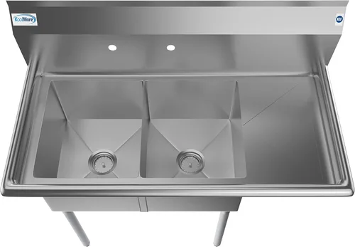Miniatura 2 de KoolMore Fregadero de Preparación y Utilidad de Cocina Comercial NSF de Acero Inoxidable de 2 Compartimentos con Escurridor - Tamaño del Tazón 14" x