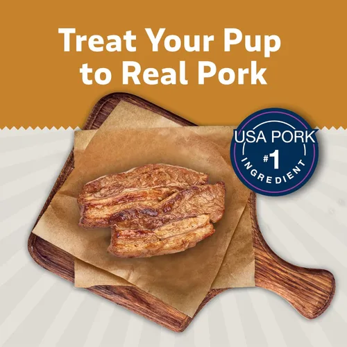Miniatura 3 de Blue Buffalo Sizzlers Golosinas para perros estilo tocino con cerdo real de Estados Unidos, sabor cheddar, bolsa de 15 onzas