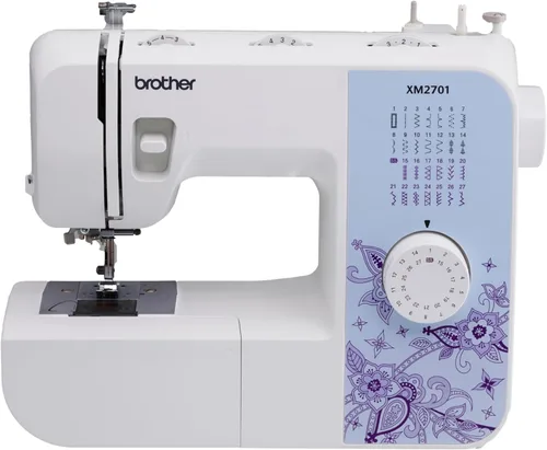 Máquina de coser Brother XM2701 liviana, con todas las funciones, con 27 puntos, función automática para hacer ojales en 1 paso, 6 pies de costura y
