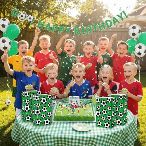Miniatura 5 de Blulu Paquete de 30 bolsas de papel para fiesta de fútbol, bolsas de dulces para golosinas, regalo para fiestas temáticas de fútbol (verde)