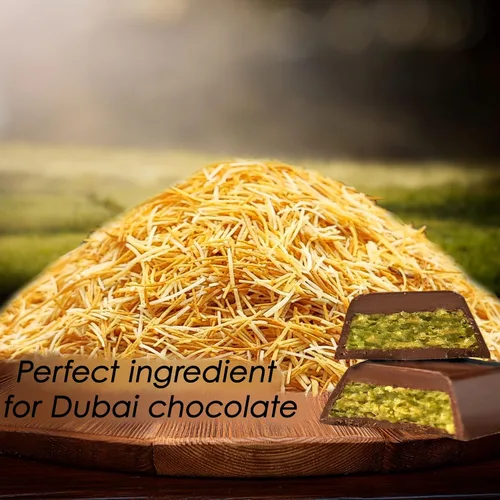 Miniatura 6 de BAYKUL Kataifi Pastelería para chocolate Dubai, masa crujiente de fillo triturada Kadayif horneada, lista para usar (1.1 lb (500 gr), horneada)