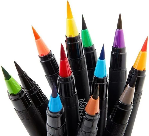 Miniatura 5 de KINGART, Juego de 12 bolígrafos de pincel real de colores únicos, 12 piezas surtidas 12 colores ricos