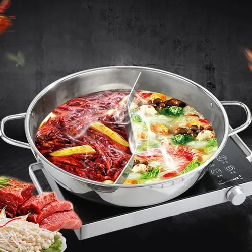 Miniatura 9 de Olla dividida de doble sabor Shabu Shabu Olla con divisor de doble cara antiadherente caliente 11.0 in dividido caliente para inducción estufa