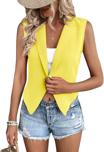 Miniatura 5 de Floerns Chaqueta corta sin mangas con cuello de solapa para mujer