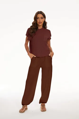 Miniatura 2 de SAFRISIOR Conjunto de suéter de dos piezas para mujer, sin mangas, suéter de punto y pantalones de cintura alta