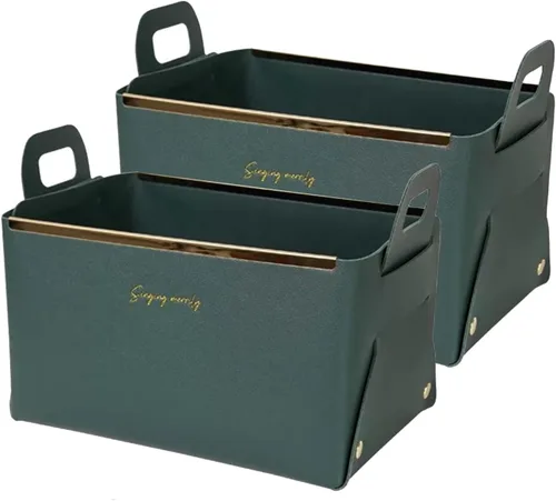 Miniatura 13 de Cesta decorativa de piel sintética, cesta pequeña para entrada, mesita de noche, cómoda, caja organizadora rectangular plegable (marrón)