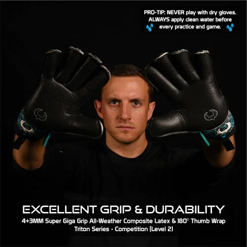 Miniatura 4 de Guantes de portero Renegade GK Triton con protección antimicrobiana (tallas 5-11, 3 estilos, nivel 2) Protectores de dedos Pro-Tek y Super Agarre