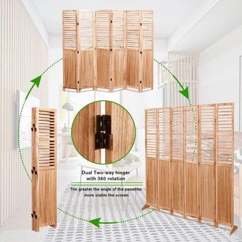 Miniatura 3 de Divisor de habitación plegable de 4 paneles, panel de privacidad de madera de Paulownia independiente de 5.6 pies con estantes de almacenamiento