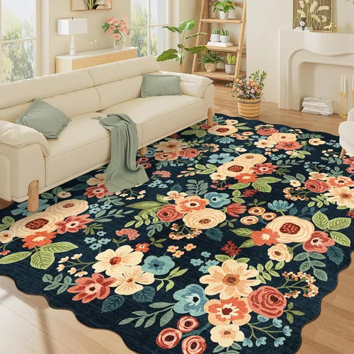 Miniatura 235 de DUKINO Alfombra de área de 6 x 9 pies, alfombra floral para sala de estar, ligera, antideslizante, lavable, alfombra de interior de pelo bajo
