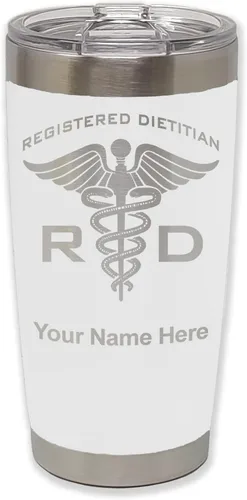 Miniatura 31 de LaserGram Vaso aislado al vacío de 20 onzas, dietista registrado RD, grabado personalizado incluido (negro)