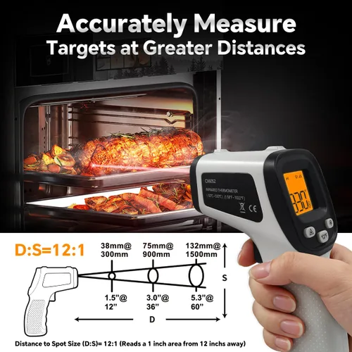Miniatura 4 de Pistola termómetro digital infrarroja para cocinar, barbacoa, horno de pizza, termómetro infrarrojo láser con retroiluminación, -58℉~1022℉(-58.0