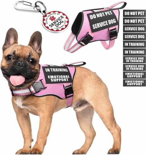 Miniatura 9 de Arnés de chaleco para perro de servicio+Etiqueta de identificación+10 parches, etiqueta de perro de servicio metálica y chaleco reflectante de apoyo