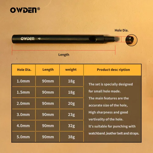 Miniatura 2 de OWDEN Juego profesional de 6 perforaciones de cuero, tamaño 0.039-0.197 in, negro, acero, manual, 6 agujeros, mini alfombrilla de corte gratis